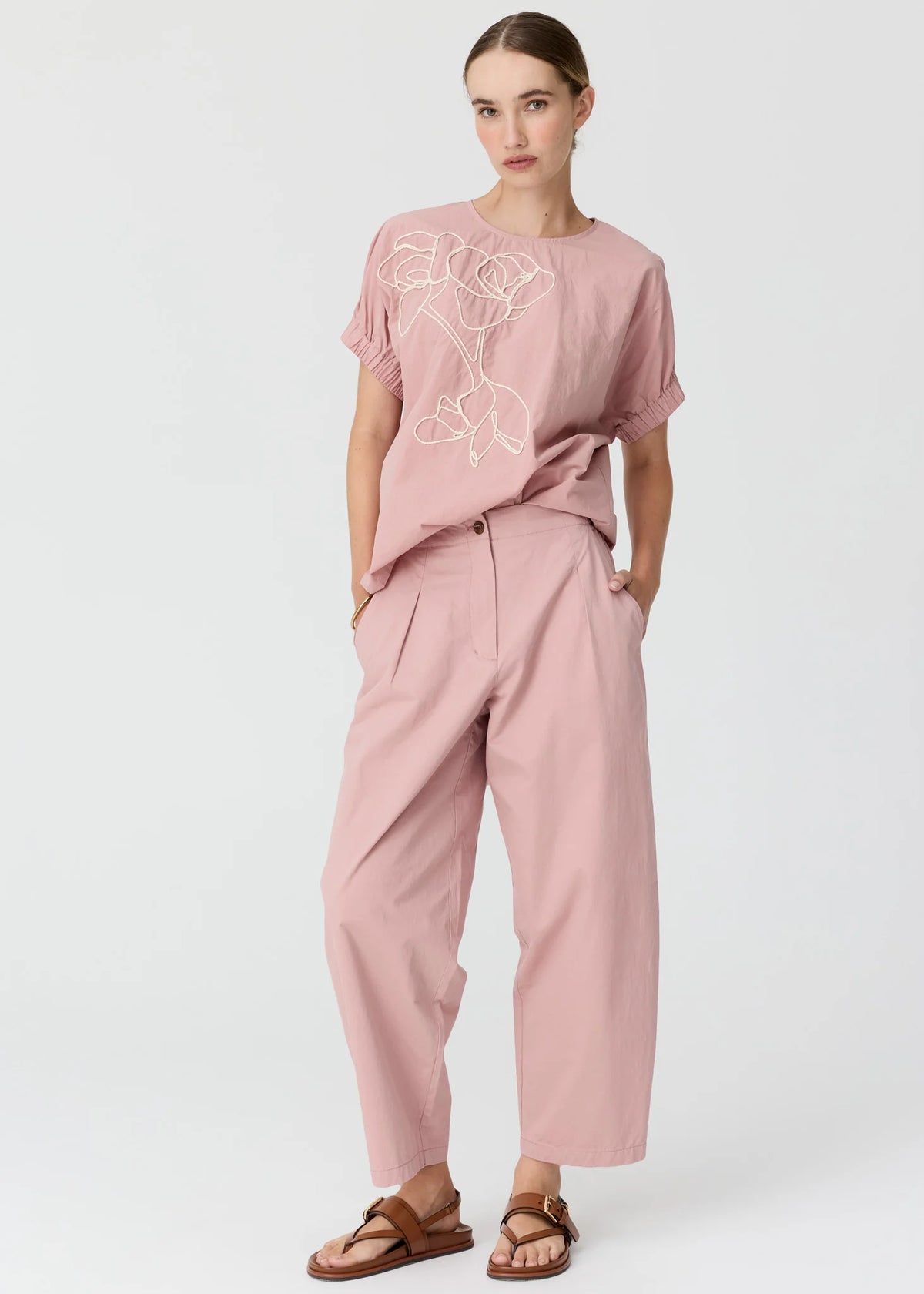 Pol Clothing - Ivy Cornley Embroidered Top - Pink Chalk