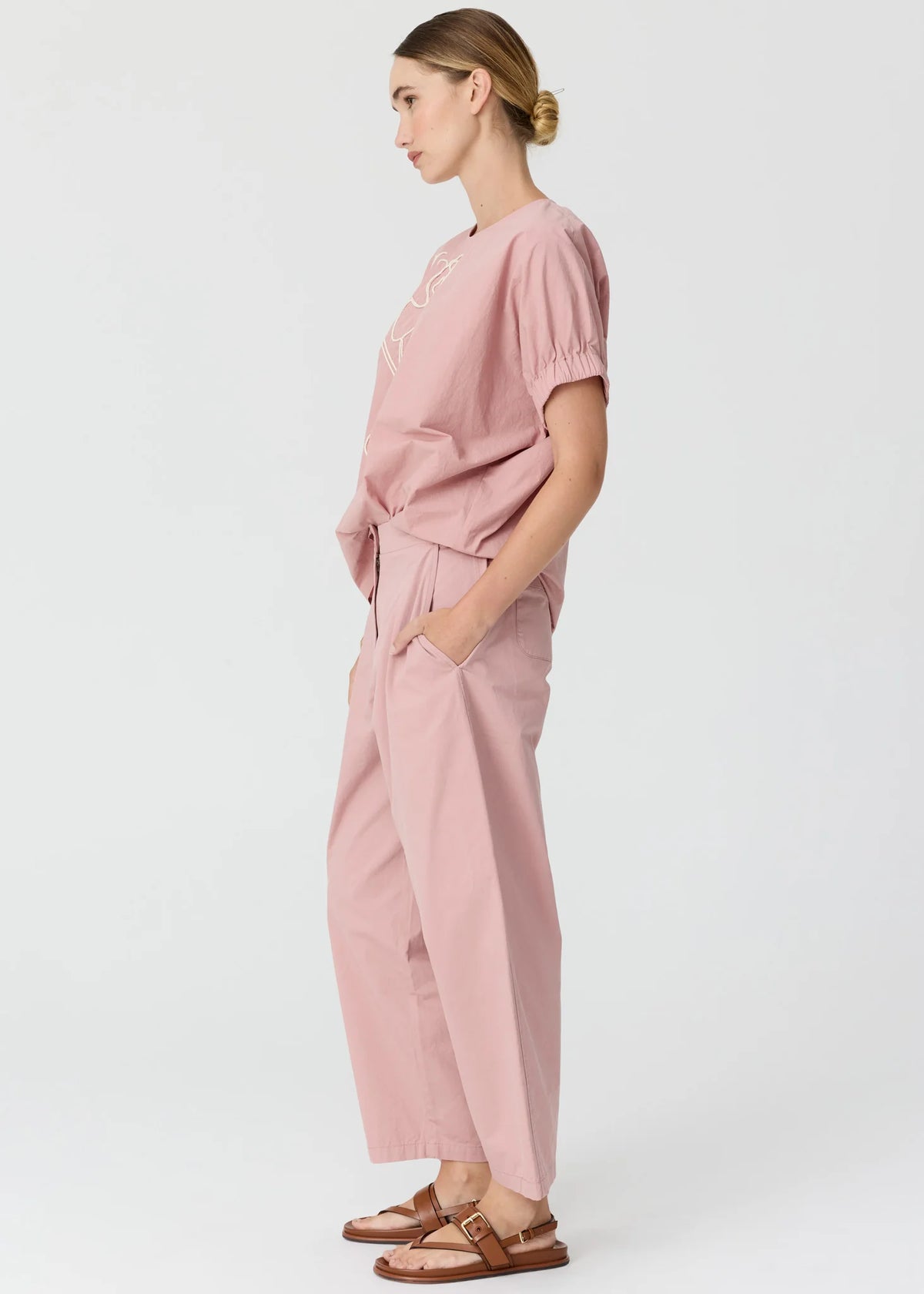 Pol Clothing - Ivy Cornley Embroidered Top - Pink Chalk