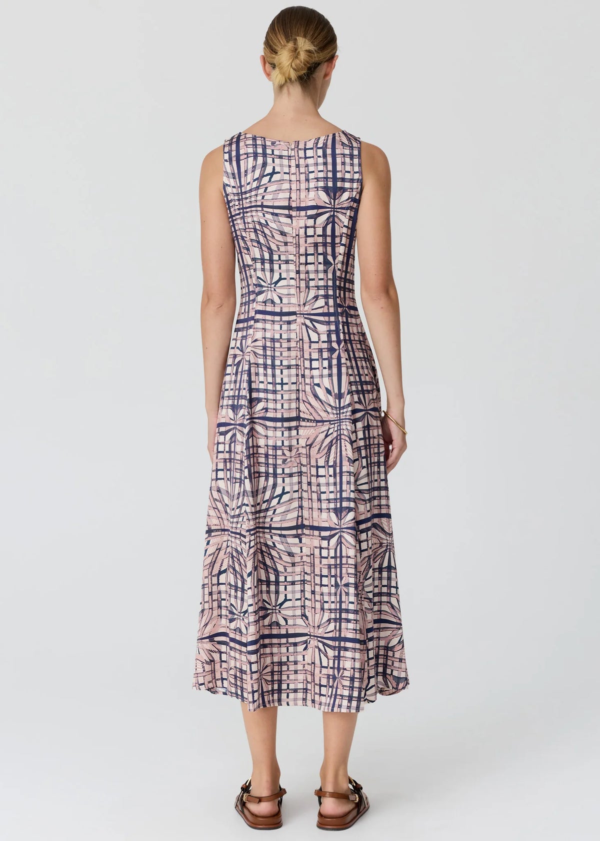Pol Clothing- Lattice Gathered Dress - Pink Check