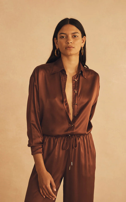 Aur Oceá - Long Sleeve Silk Shirt - Roma Di Sera au