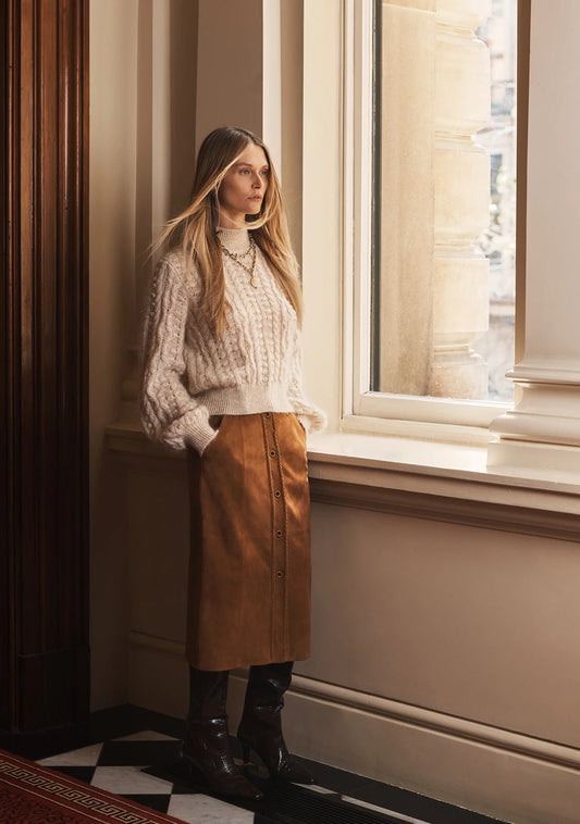 Mos the Label - Nola Suede Midi Skirt - Tan