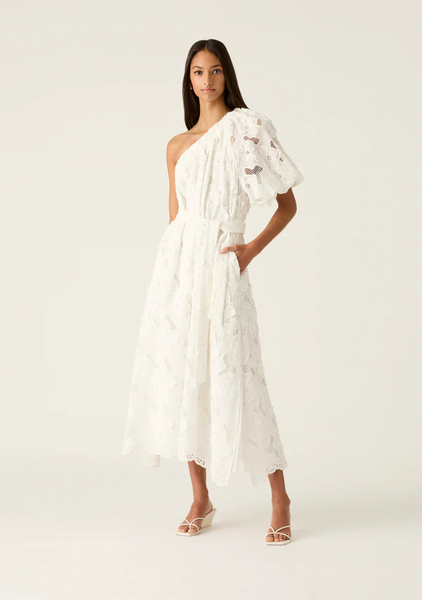 Mos the Label - Luna Embroidery One Shoulder Dress - White