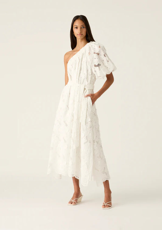 Mos the Label - Luna Embroidery One Shoulder Dress - White