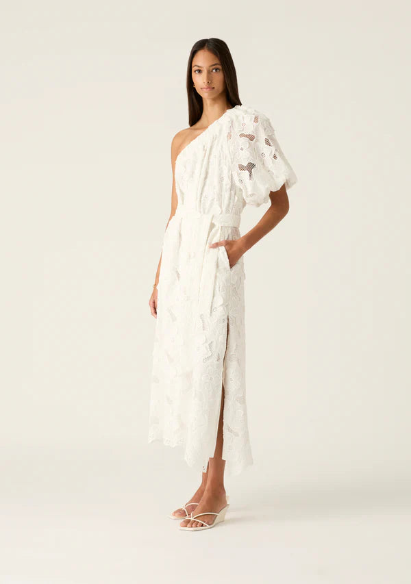 Mos the Label - Luna Embroidery One Shoulder Dress - White