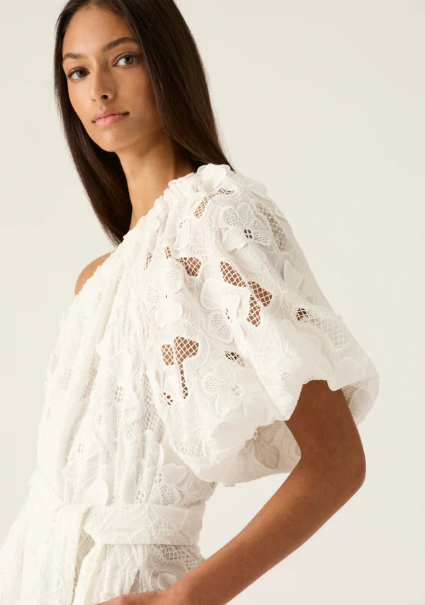 Mos the Label - Luna Embroidery One Shoulder Dress - White