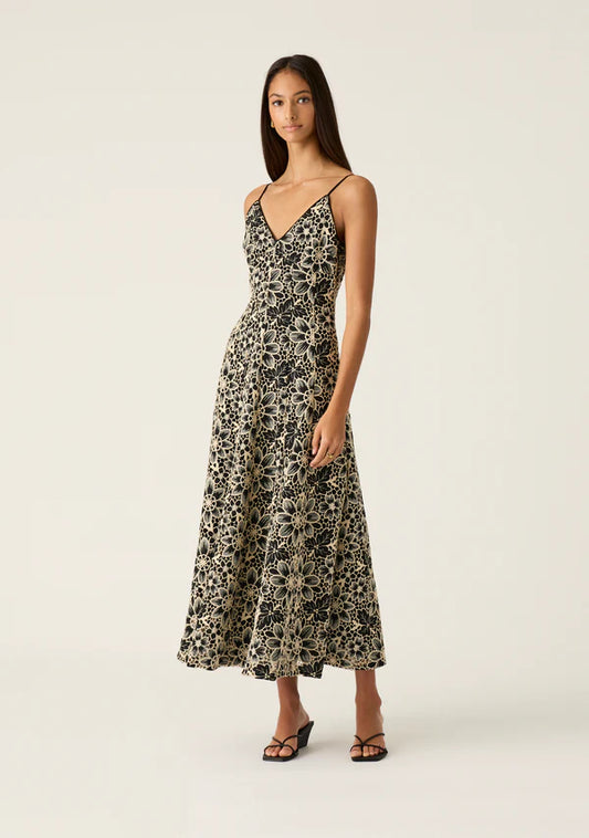 Mos the Label - Amelia Embroidery Midi Dress - Black