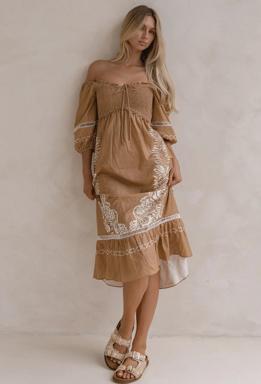 Sass Clothing - Brandy Dress - Chai Print