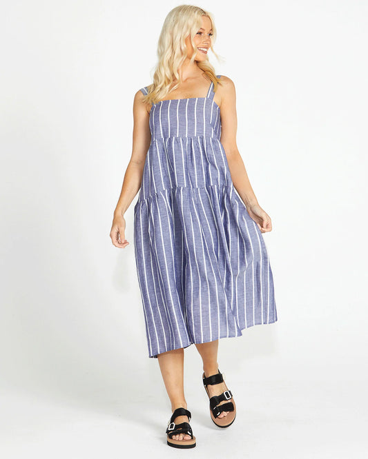 Lydia Midi Dress - Navy Stripe