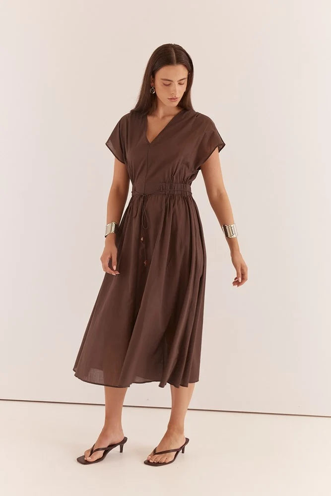 Sass - Nazalia Tie Waist Dress - Chocolate