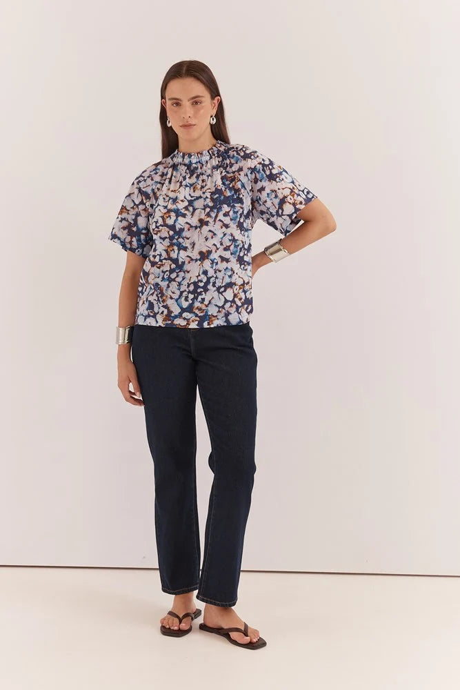Sass - Anika Frill Neck Blouse - Violet Floral