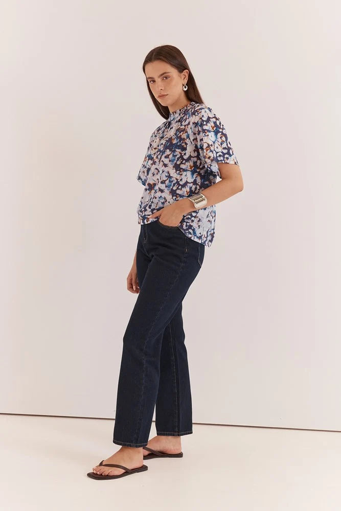 Sass - Anika Frill Neck Blouse - Violet Floral
