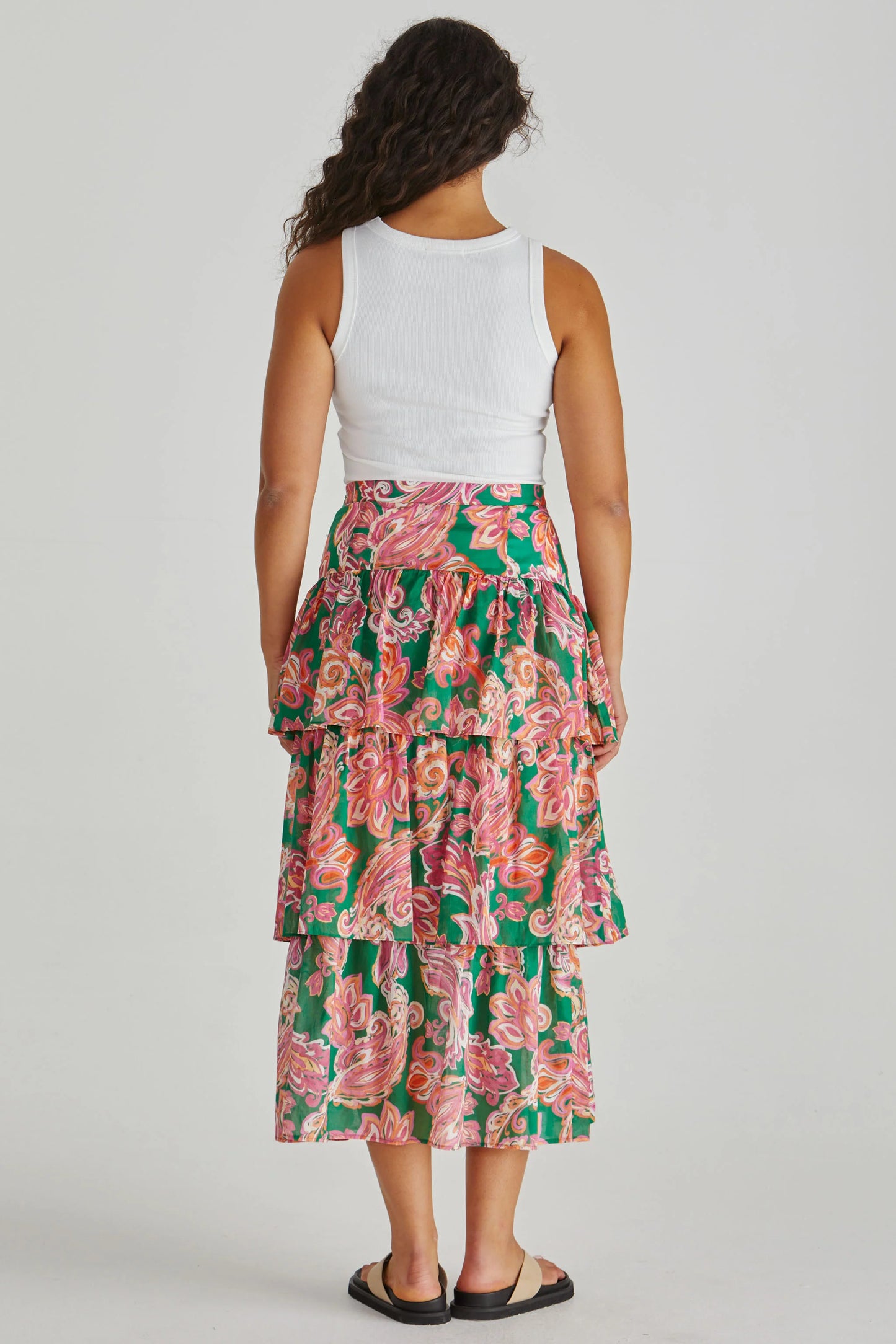 Sass Clothing - Malia Frill Layer Skirt - Pink Green Paisley