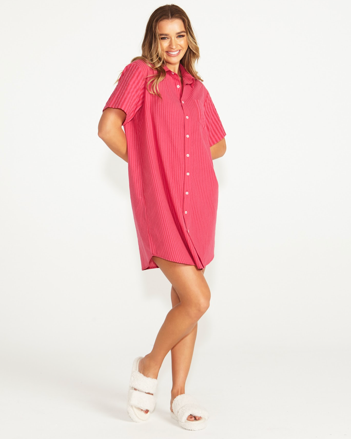 Sass Clothing - Christabel Night Shirt - Pink Magenta Stripe