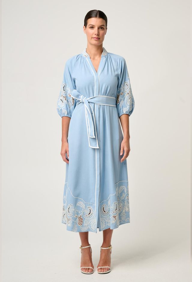 Once Was - Amara Tencel Embroidered Maxi Dress - Blue Haze