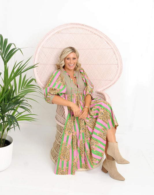 Tiger Print Dress -  Pink Green