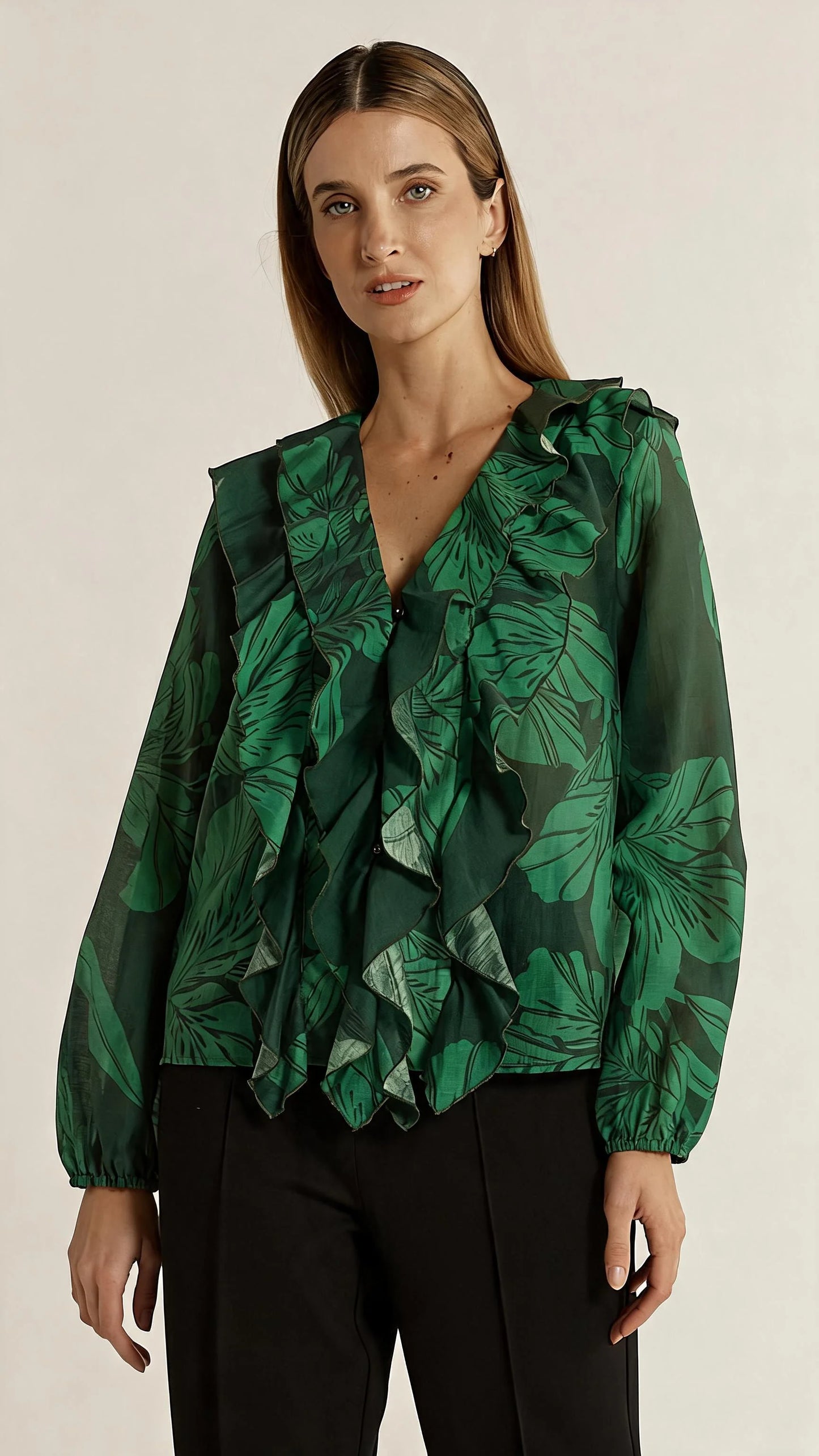 Fate & Becker - Lynn Ruffle Blouse - Evergreen