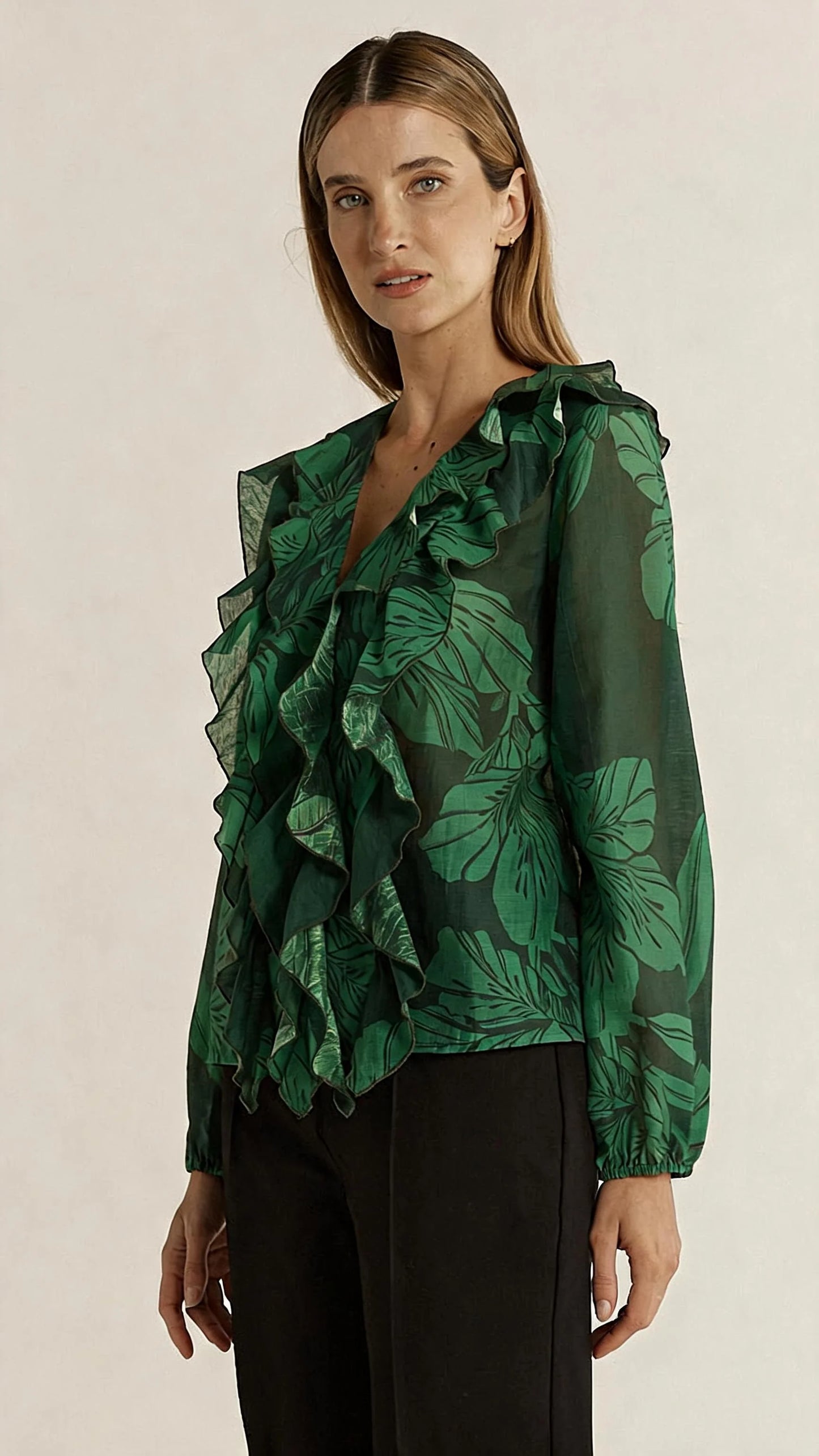 Fate & Becker - Lynn Ruffle Blouse - Evergreen