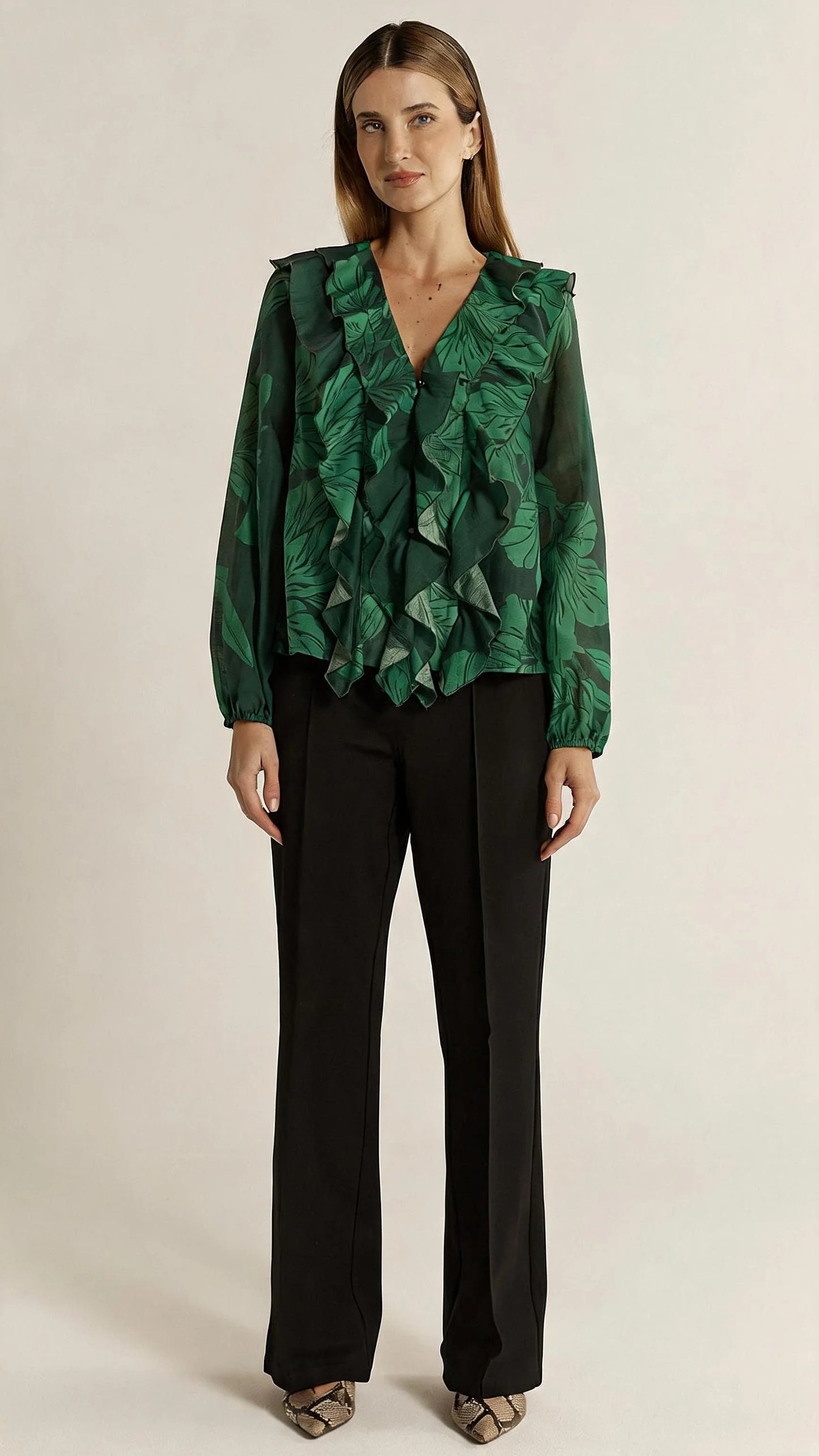 Fate & Becker - Lynn Ruffle Blouse - Evergreen