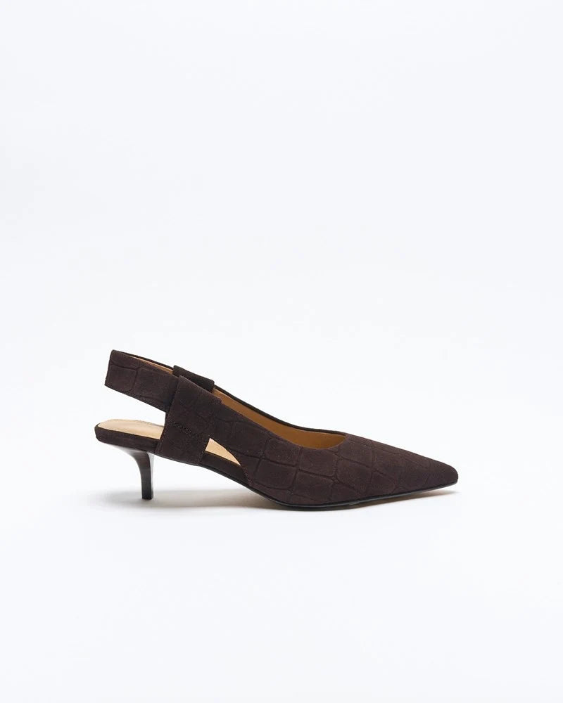 Walnut Melbourne - Thora Leather Heel - Chocolate Croc