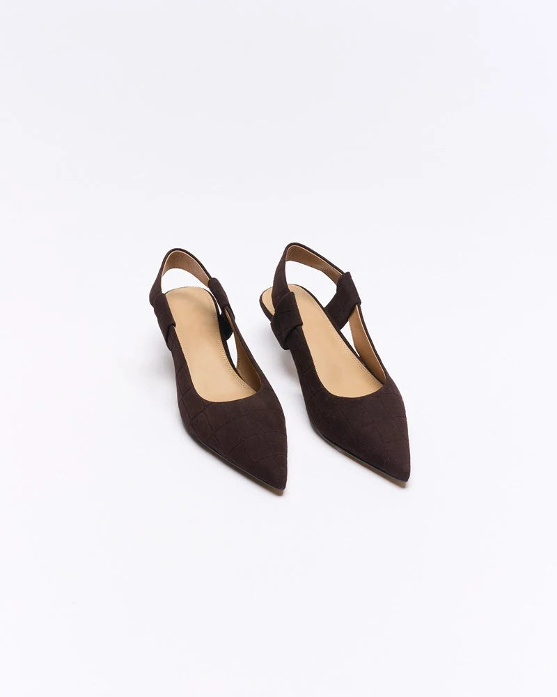 Walnut Melbourne - Thora Leather Heel - Chocolate Croc