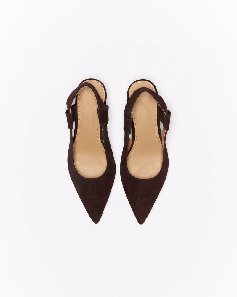Walnut Melbourne - Thora Leather Heel - Chocolate Croc