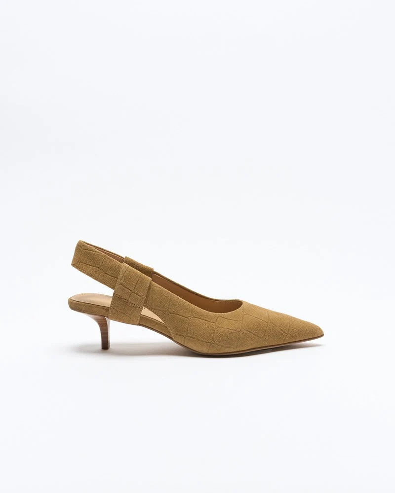 Walnut Melbourne - Thora Leather Heel - Tan Croc