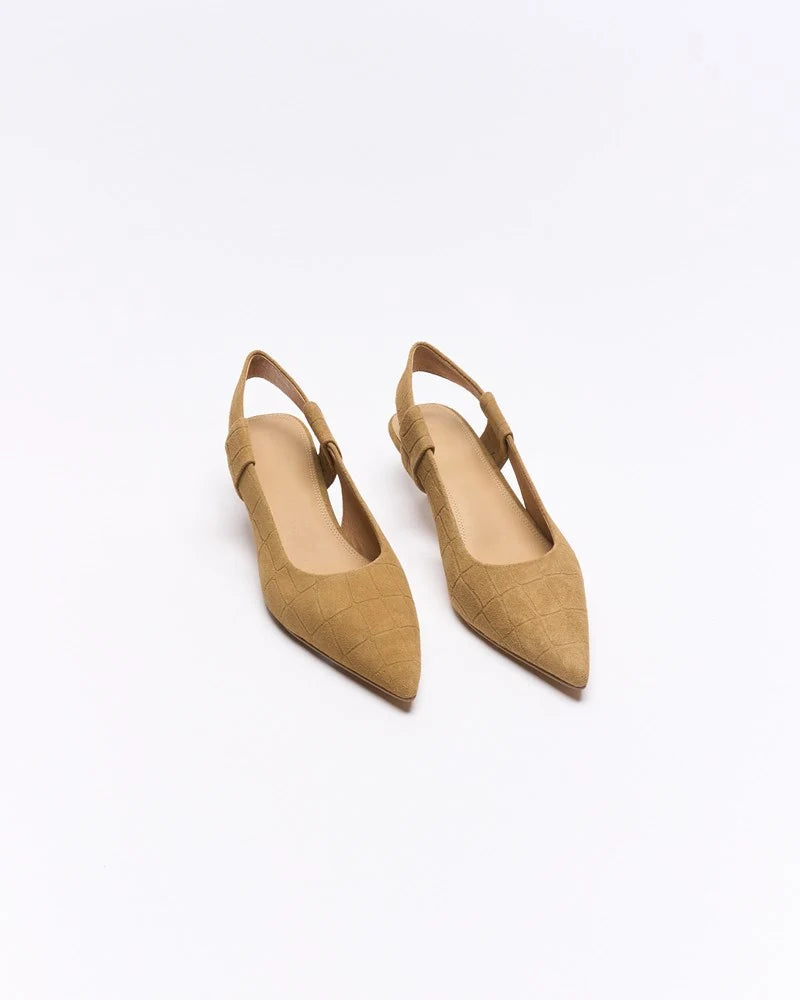 Walnut Melbourne - Thora Leather Heel - Tan Croc