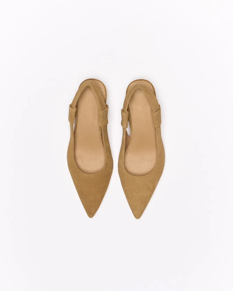 Walnut Melbourne - Thora Leather Heel - Tan Croc