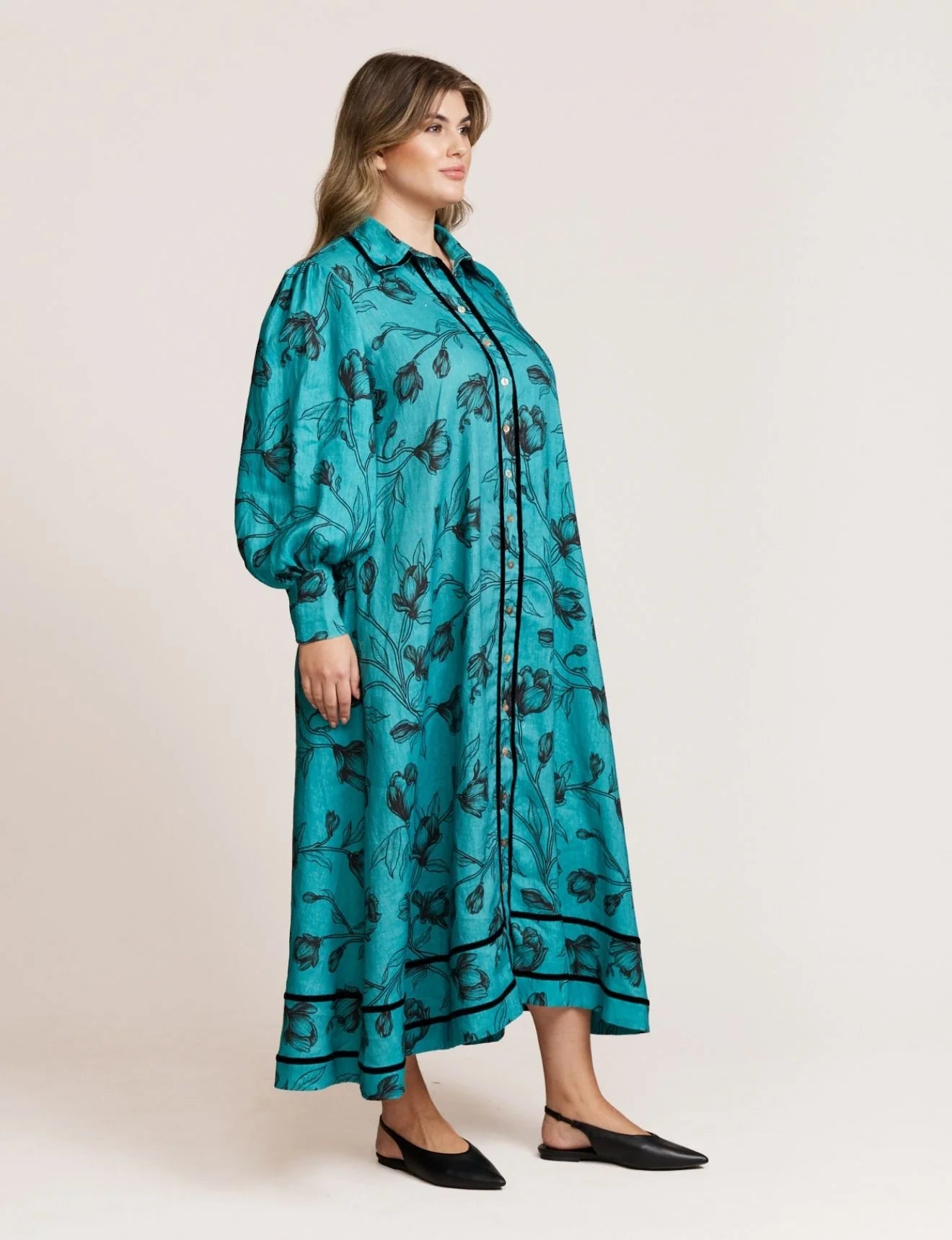 State of Embrace - Velvet Trim Dress - Teal