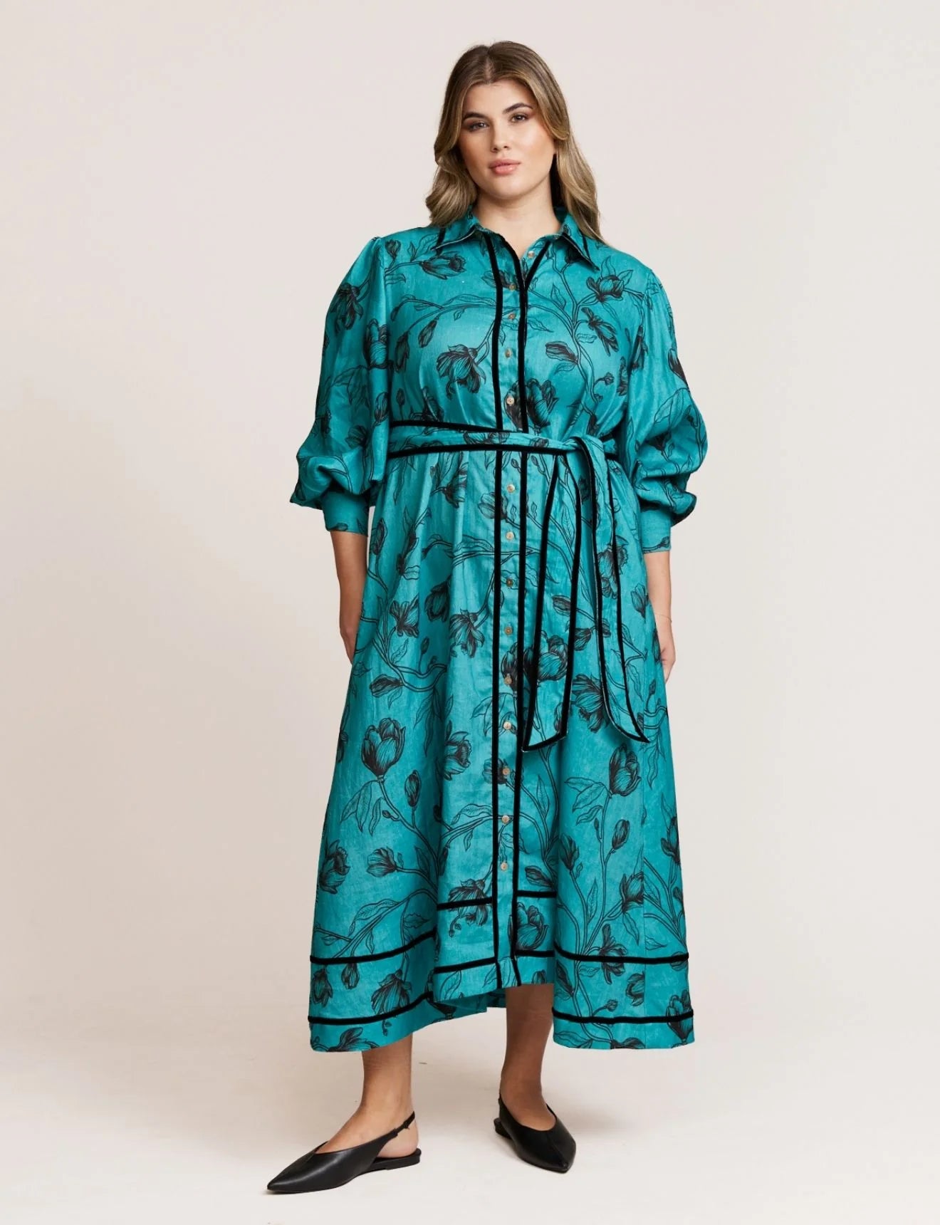 State of Embrace - Velvet Trim Dress - Teal