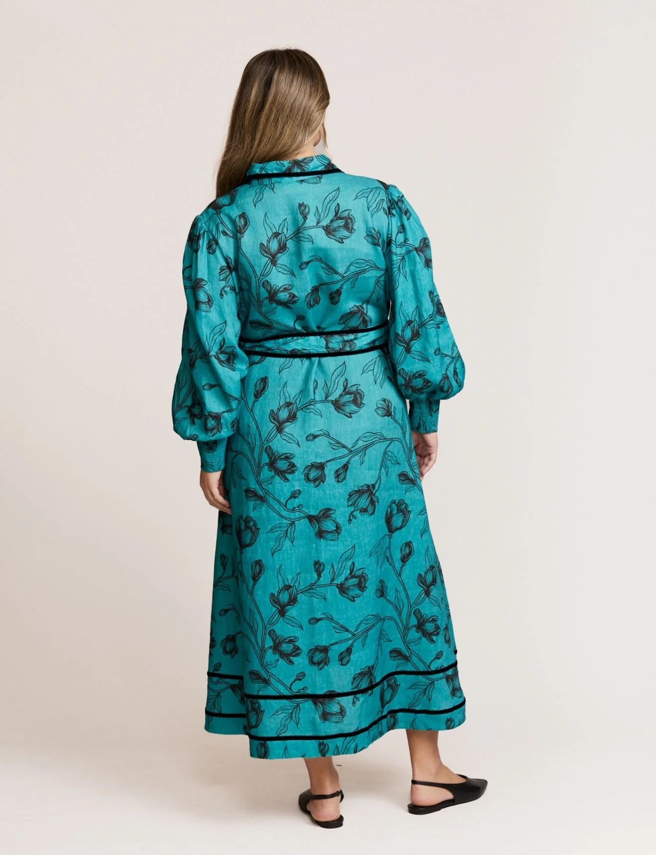 State of Embrace - Velvet Trim Dress - Teal