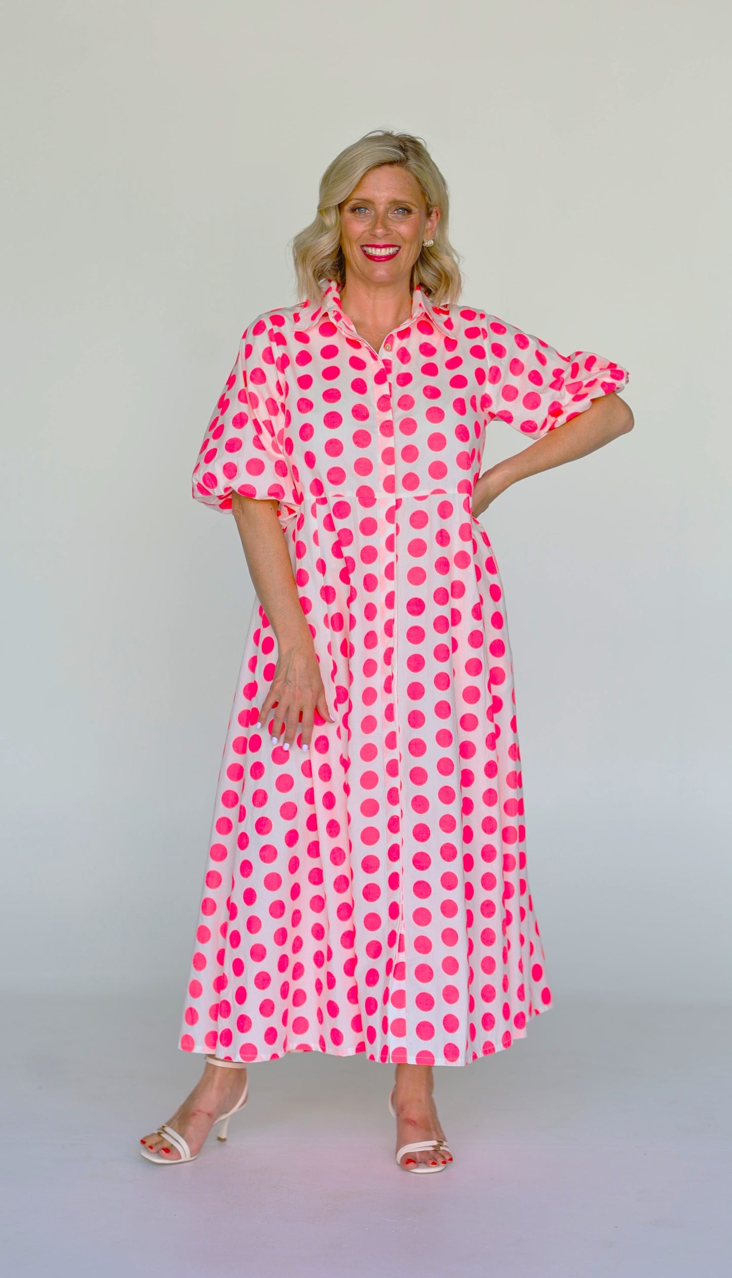 Liv & Milly - Victoria Midi Dress - Pink Spots