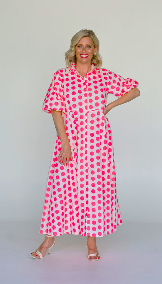 Liv & Milly - Victoria Midi Dress - Pink Spots