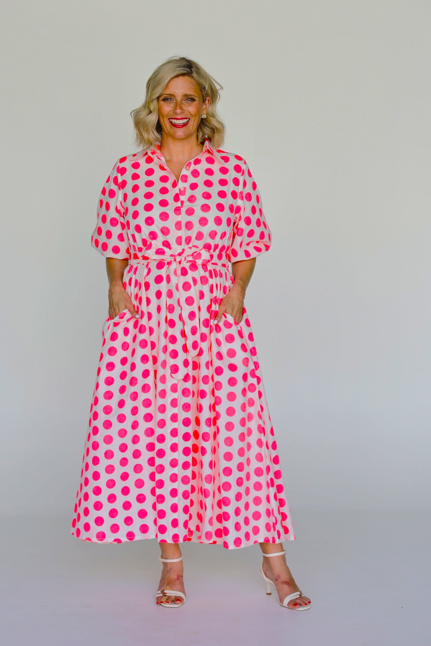 Liv & Milly - Victoria Midi Dress - Pink Spots