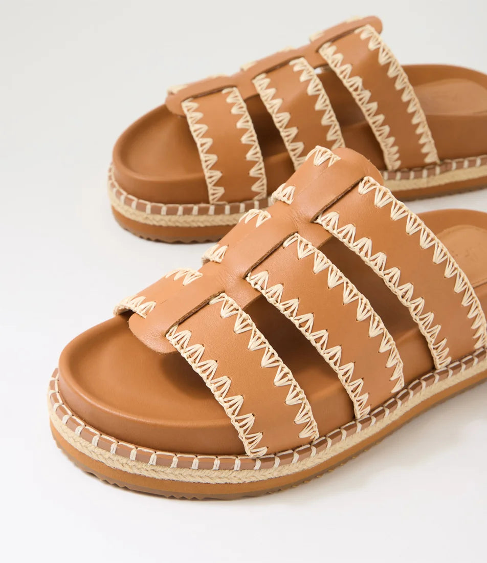 Walnut Melbourne - Iva Leather Slide - Coconut Tan