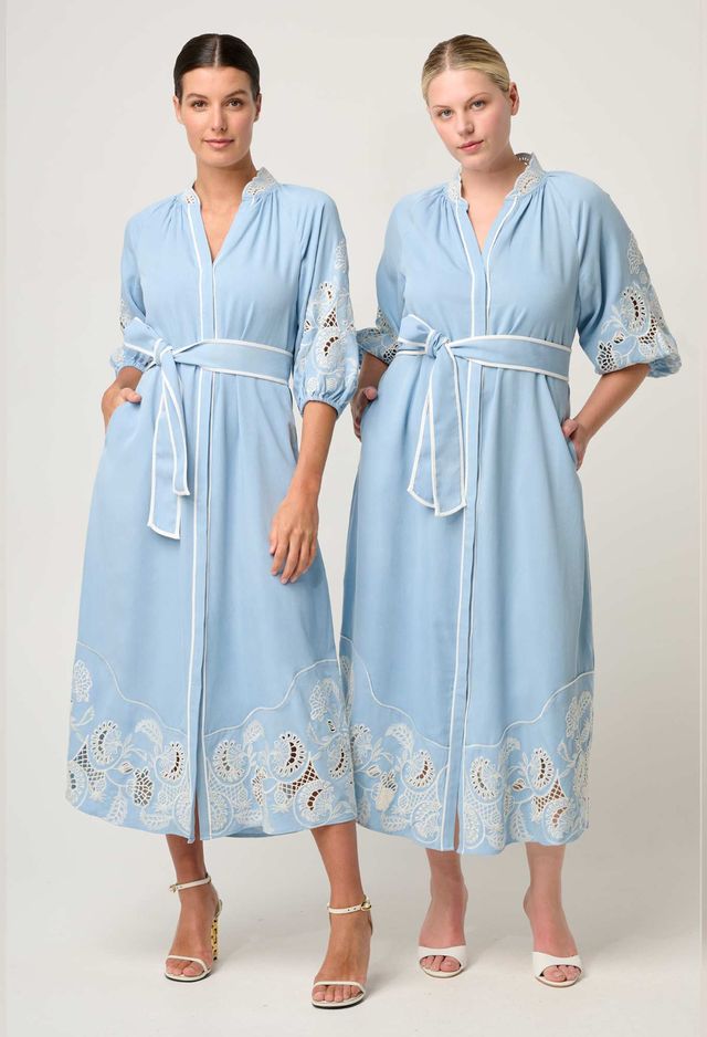 Once Was - Amara Tencel Embroidered Maxi Dress - Blue Haze