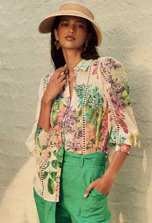 Once Was - Swanson Embroidered Cotton Voile Shirt - Wisteria Alba