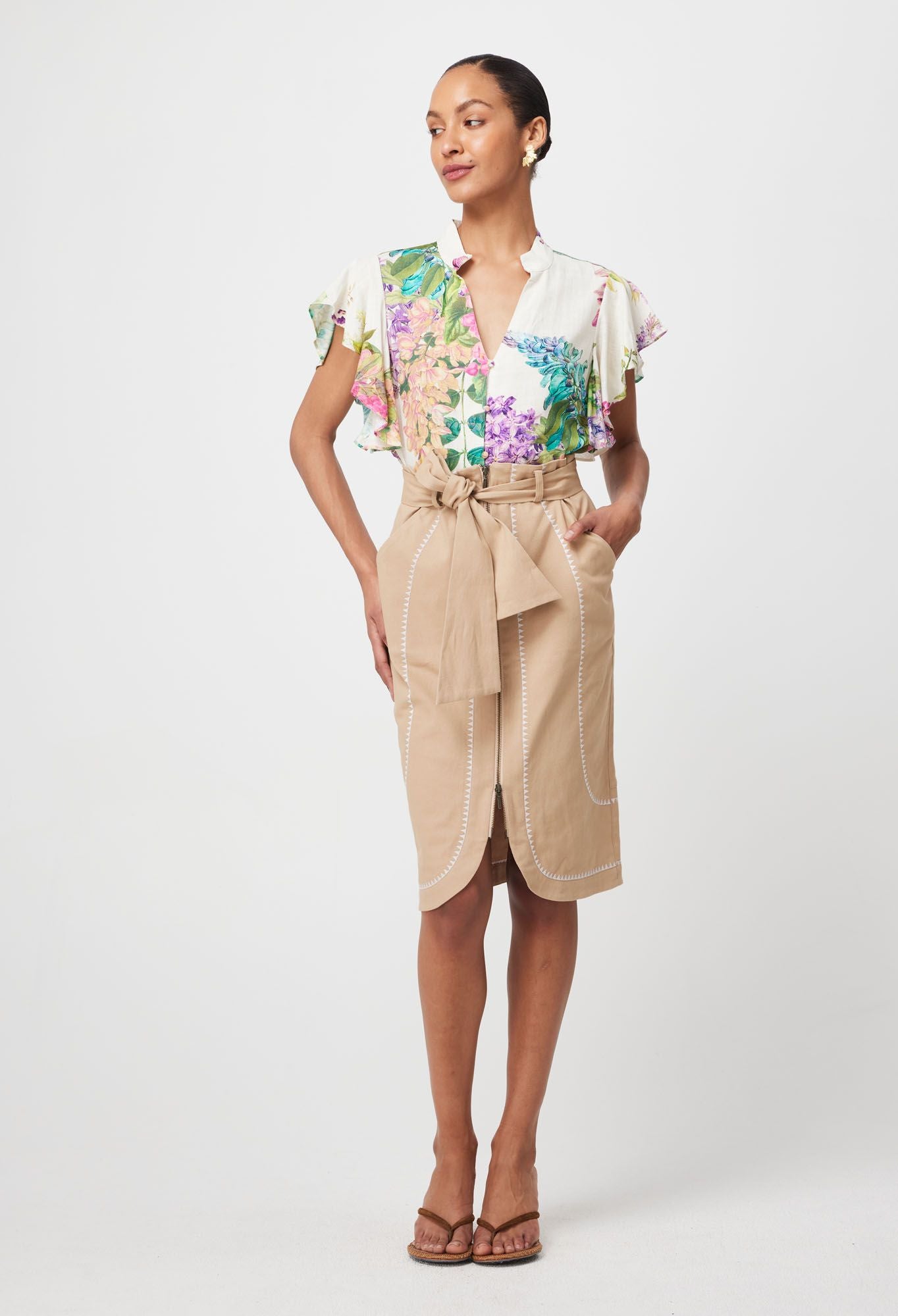Once Was - Delray Embroidered Stretch Cotton Skirt - Sand