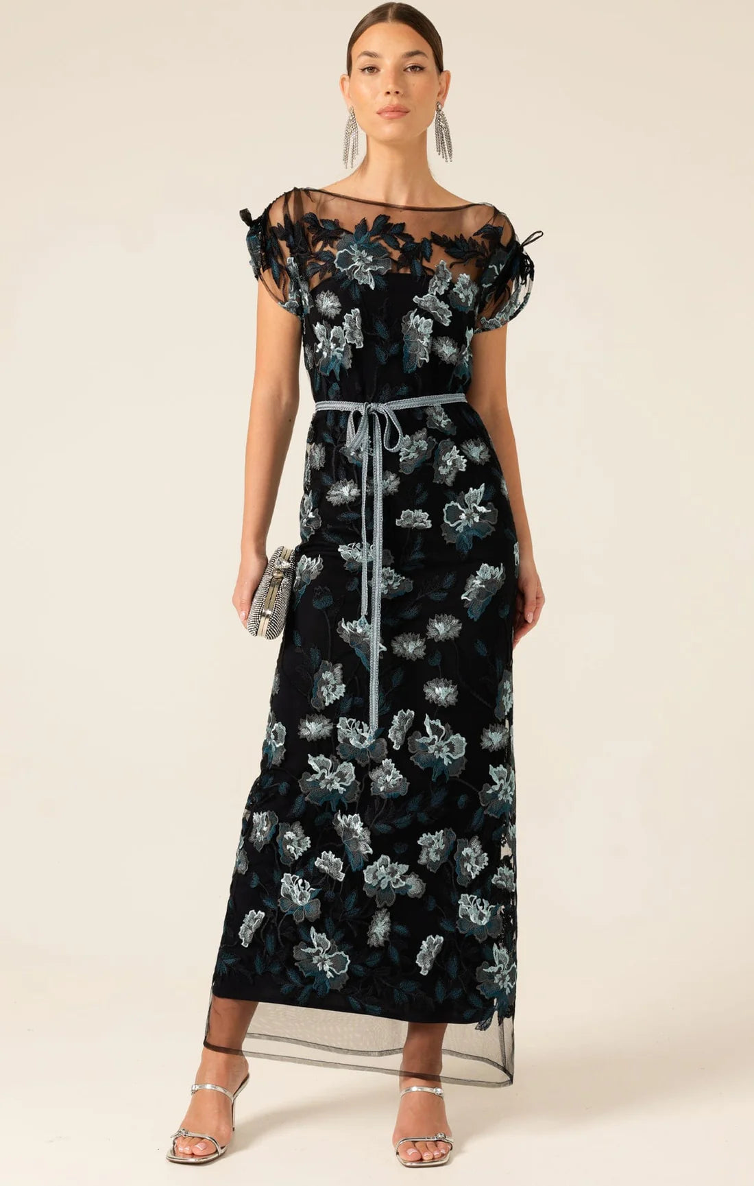Sacha Drake - Love Potion Formal Maxi Dress - Midnight Teal Aqua Lace