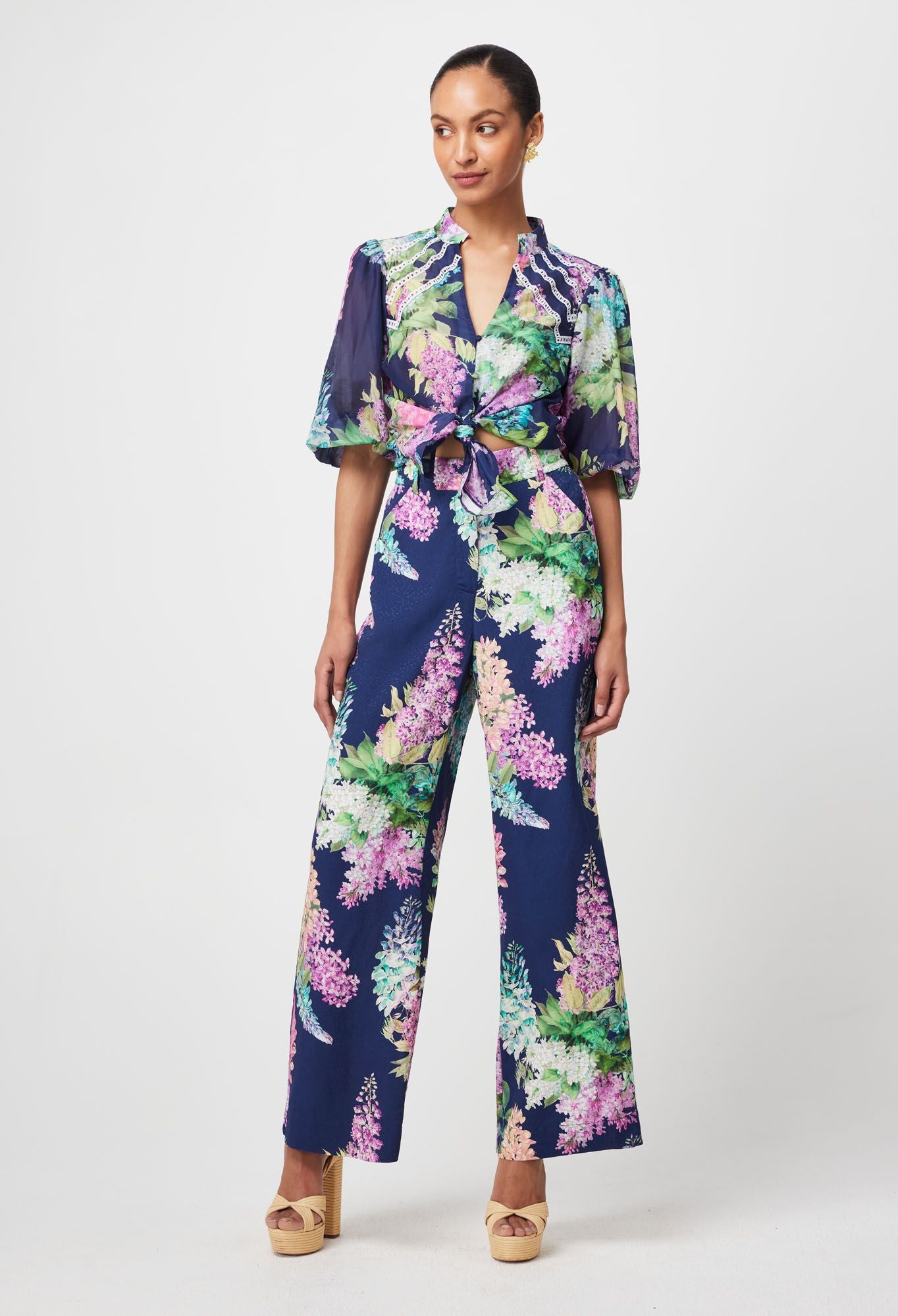 Once Was - Augustine Viscose Dobby Pant - Navy Wisteria