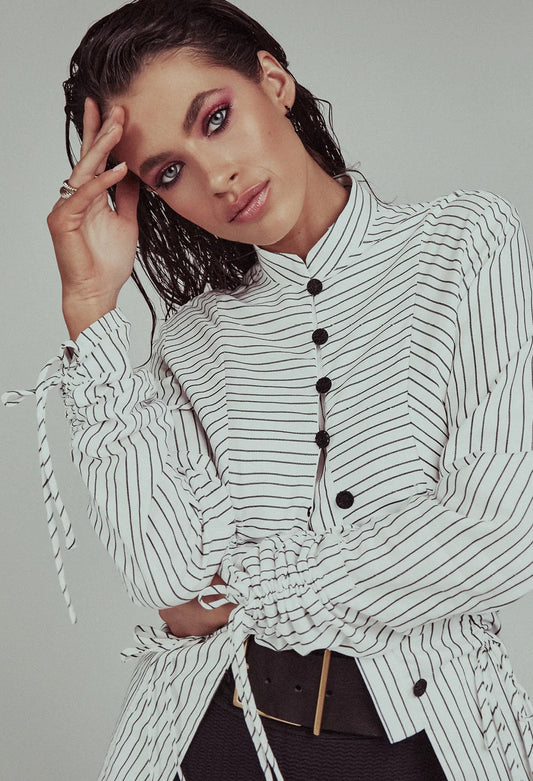 Realm Origin - Harlem Stripe Top. - White Black Pinstripe