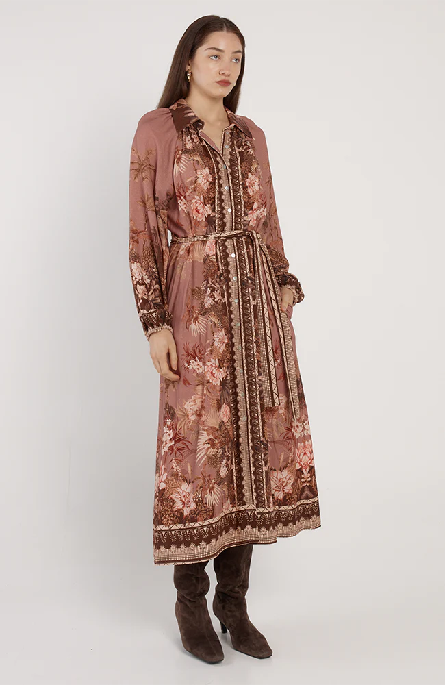 Fate & Becker - Nina Shirt Dress - Dark Brown/Scarf Print