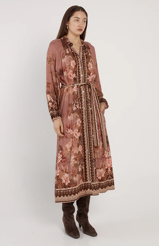 Fate & Becker - Nina Shirt Dress - Dark Brown/Scarf Print