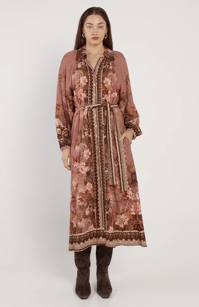Fate & Becker - Nina Shirt Dress - Dark Brown/Scarf Print