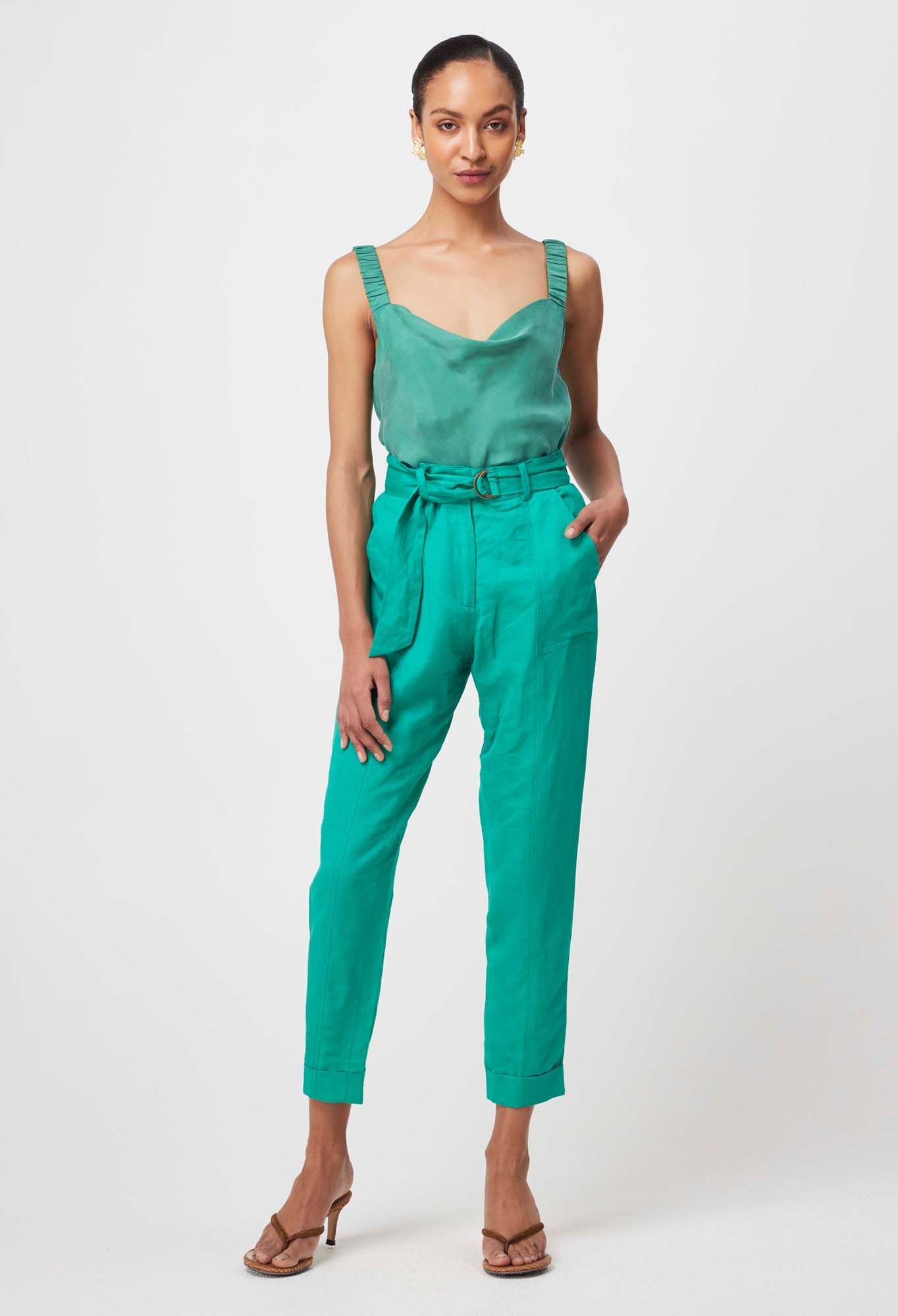 Once Was - Transit Linen Viscose Pant - Bay Green
