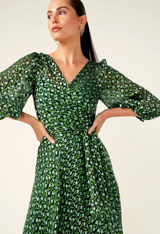 Sacha Drake - Wonderland Midi Wrap Dress - Emerald Poppy