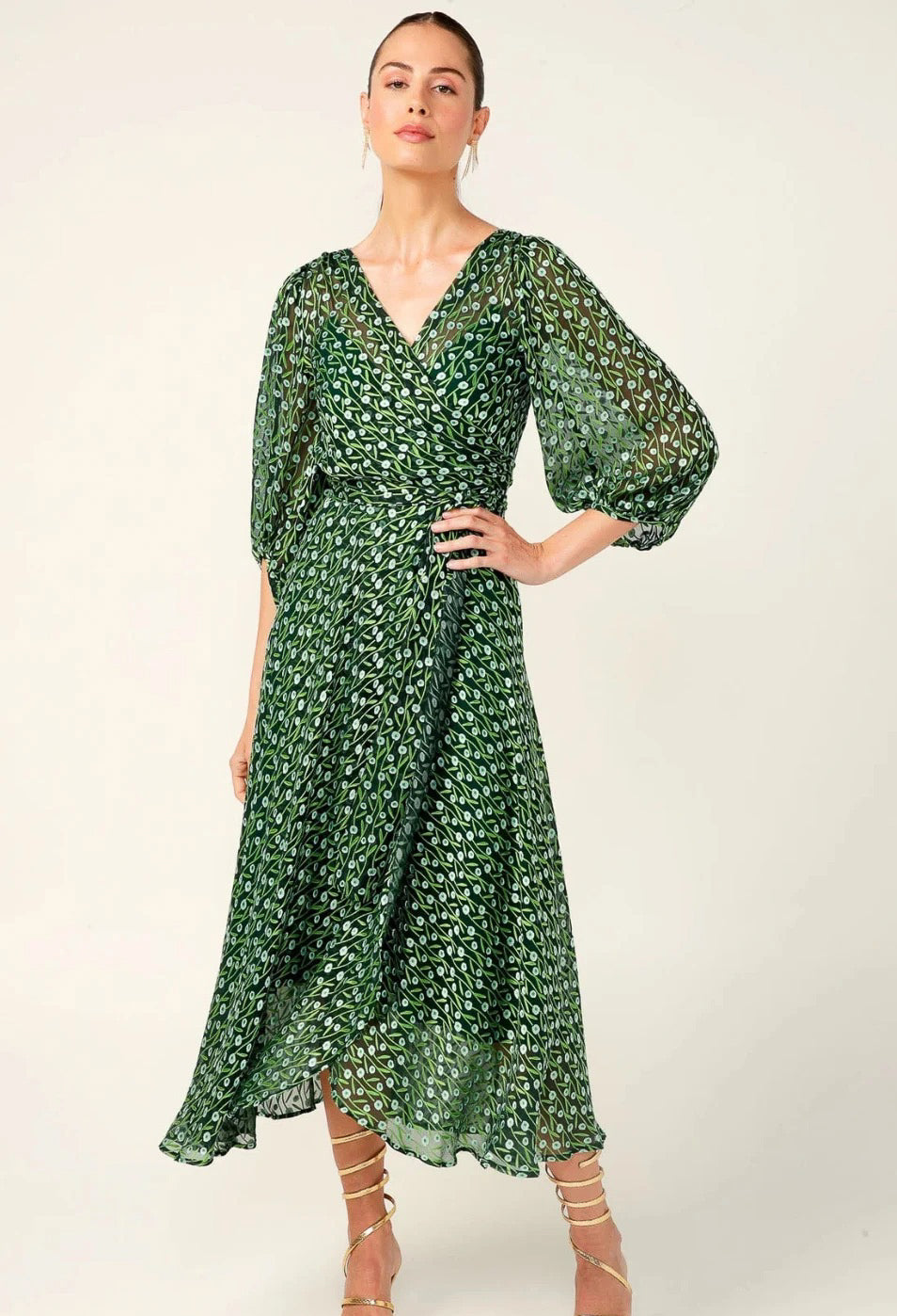 Sacha Drake - Wonderland Midi Wrap Dress - Emerald Poppy