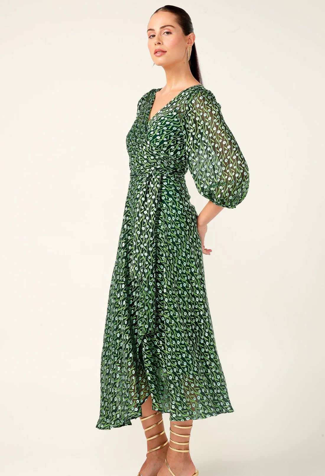 Sacha Drake - Wonderland Midi Wrap Dress - Emerald Poppy