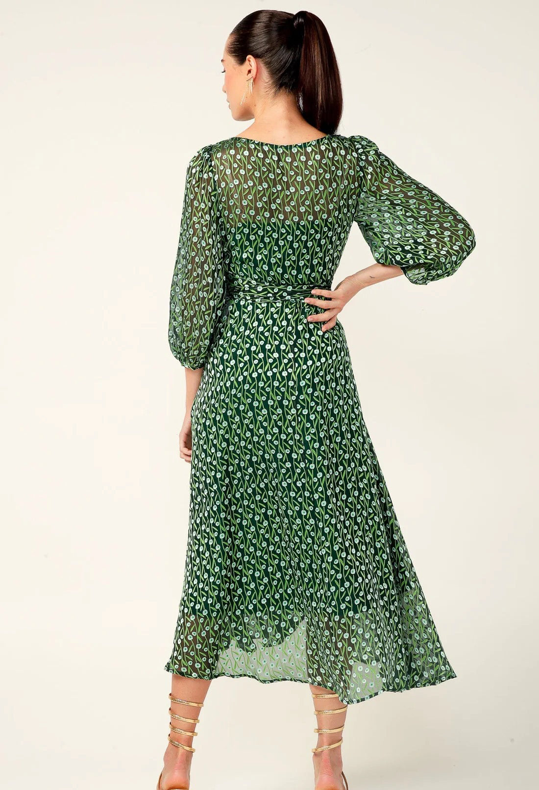 Sacha Drake - Wonderland Midi Wrap Dress - Emerald Poppy