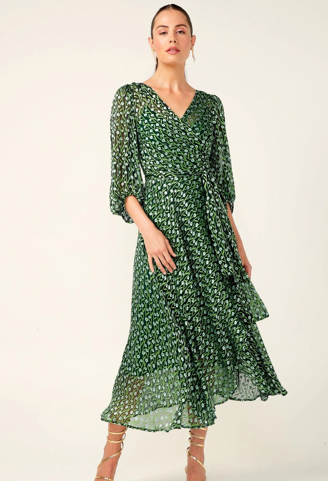 Sacha Drake - Wonderland Midi Wrap Dress - Emerald Poppy